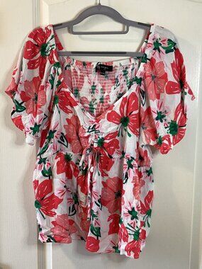 Lily Morgan Women's Top Size XL Blouse Floral Colorful Bold Short Sleeves